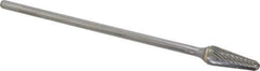 Atrax - 1/2" Cut Diam, 1/4" Shank Diam, Taper Head Single Cut Burr - Carbide, Radius End, 1-1/8" LOC, 7-1/8" OAL - Top Tool & Supply