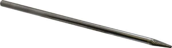 Atrax - 1/4" Cut Diam, 1/4" Shank Diam, Taper Head Double Cut Burr - Carbide, Radius End, 5/8" LOC, 6-5/8" OAL - Top Tool & Supply