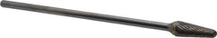 Atrax - 1/2" Cut Diam, 1/4" Shank Diam, Taper Head Double Cut Burr - Carbide, Radius End, 1-1/8" LOC, 7-1/8" OAL - Top Tool & Supply