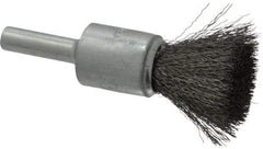 Weiler - 1/2" Brush Diam, Crimped, End Brush - 1/4" Diam Steel Shank, 25,000 Max RPM - Top Tool & Supply