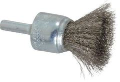 Weiler - 3/4" Brush Diam, Crimped, End Brush - 1/4" Diam Steel Shank, 22,000 Max RPM - Top Tool & Supply