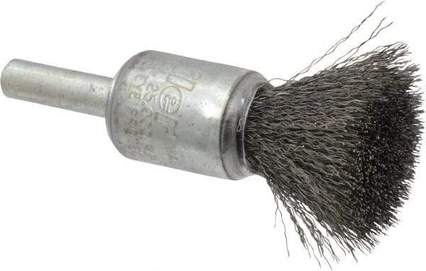 Weiler - 1/2" Brush Diam, Crimped, End Brush - 1/4" Diam Steel Shank, 25,000 Max RPM - Top Tool & Supply