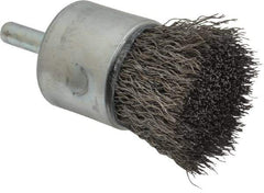 Weiler - 1" Brush Diam, Crimped, End Brush - 1/4" Diam Steel Shank, 22,000 Max RPM - Top Tool & Supply