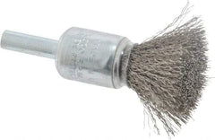 Weiler - 1/2" Brush Diam, Crimped, End Brush - 1/4" Diam Steel Shank, 25,000 Max RPM - Top Tool & Supply