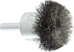 Weiler - 1-1/2" Brush Diam, Crimped, Flared End Brush - 1/4" Diam Shank, 20,000 Max RPM - Top Tool & Supply