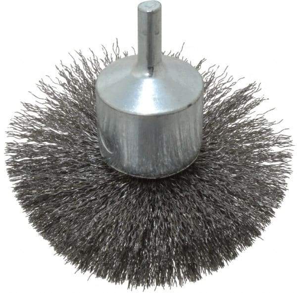 Weiler - 3" Brush Diam, Crimped, Flared End Brush - 1/4" Diam Shank, 16,000 Max RPM - Top Tool & Supply