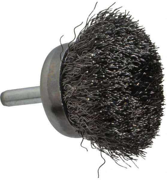 Weiler - 1-3/4" Diam, 1/4" Shank Diam, Steel Fill Cup Brush - 0.0118 Wire Diam, 3/4" Trim Length, 13,000 Max RPM - Top Tool & Supply