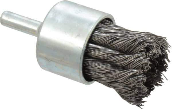 Weiler - 1-1/8" Brush Diam, Knotted, End Brush - 1/4" Diam Shank, 22,000 Max RPM - Top Tool & Supply