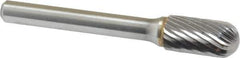 Made in USA - 3/8" Cut Diam, 6mm Shank Diam, Cylinder with Radius Head Single Cut Burr - Carbide, Radius End, 5/8" LOC, 2-1/2" OAL - Top Tool & Supply