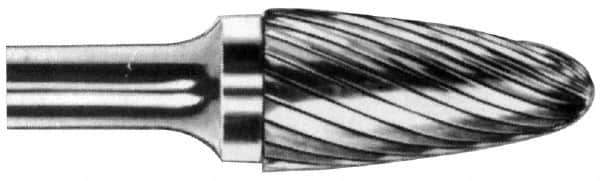 M.A. Ford - 5/8" Cut Diam, 1/4" Shank Diam, Tree with Radius Head Double Cut Burr - Carbide, Radius End, 1" LOC, 3" OAL - Top Tool & Supply