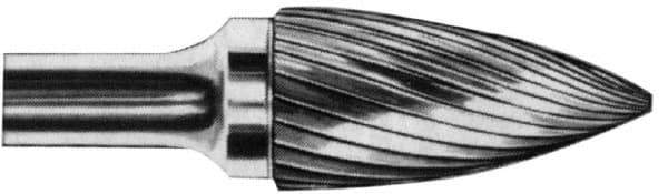 SGS Pro - 1/4" Cut Diam, 1/4" Shank Diam, Tree Head Single Cut Burr - Carbide, Point End, 1/2" LOC - Top Tool & Supply