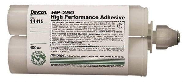 Devcon - 400 mL Cartridge Two Part Epoxy - 65 min Working Time, 3,200 psi Shear Strength, Series HP250 - Top Tool & Supply