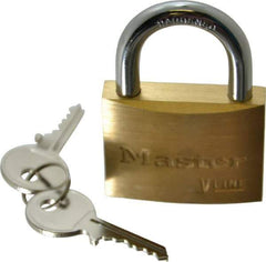 Master Lock - 15/16" Shackle Clearance, Keyed Different Padlock - 9/32" Shackle Diam, Brass - Top Tool & Supply