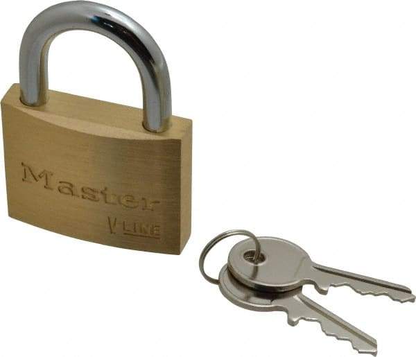 Master Lock - 15/16" Shackle Clearance, Keyed Alike Padlock - 9/32" Shackle Diam, Brass - Top Tool & Supply