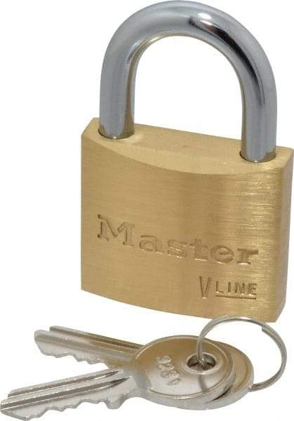 Master Lock - 13/16" Shackle Clearance, Keyed Alike Padlock - 1/4" Shackle Diam, Brass - Top Tool & Supply