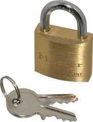 Master Lock - 9/16" Shackle Clearance, Keyed Different Padlock - 3/16" Shackle Diam, Brass - Top Tool & Supply