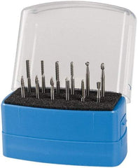 Made in USA - 12 Piece, 1/8" Shank Burr Set - Solid Carbide, Multiple Head Shape - Top Tool & Supply