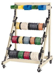 Qualtech - 300 Lb Capacity, 33-39/64" Wide x 36" Long x 54" High Wire Spool Cart - 3 Slot, Aluminum, 2 Rigid/2 Swivel Casters - Top Tool & Supply