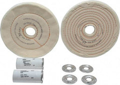 Dico - 6" Diam Cushion Sewn, Spiral Sewn Buffing Wheel Set - 1/2 - 1" Arbor Hole, Emery - Top Tool & Supply