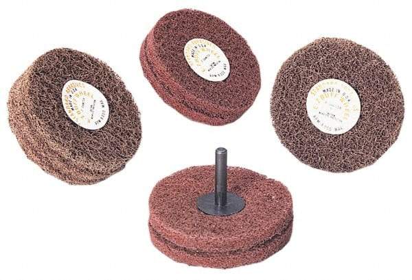 Standard Abrasives - 4" Diam x 2" Thick, Medium Mounted Scrubber Buffing Wheel - 2 Ply, Very Fine Grade, 1/4" Shank Diam, 6,000 RPM - Top Tool & Supply