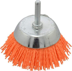 Dico - 2-1/2" Diam, 1/4" Shank Diam, Nylon Fill Cup Brush - Aluminum Oxide Abrasive Material, 0.04 Wire Diam - Top Tool & Supply