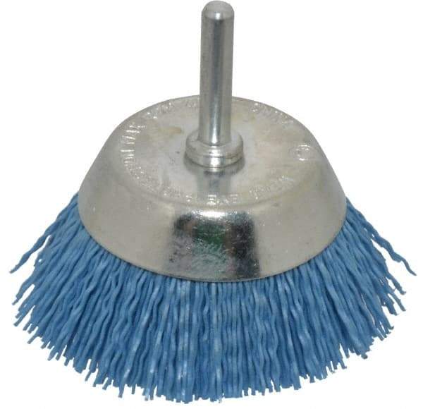 Dico - 2-1/2" Diam, 1/4" Shank Diam, Nylon Fill Cup Brush - Aluminum Oxide Abrasive Material, 0.03 Wire Diam - Top Tool & Supply