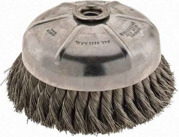 Anderson - 6" Diam, 5/8-11 Threaded Arbor, Stainless Steel Fill Cup Brush - 0.014 Wire Diam, 1-3/8" Trim Length, 6,600 Max RPM - Top Tool & Supply