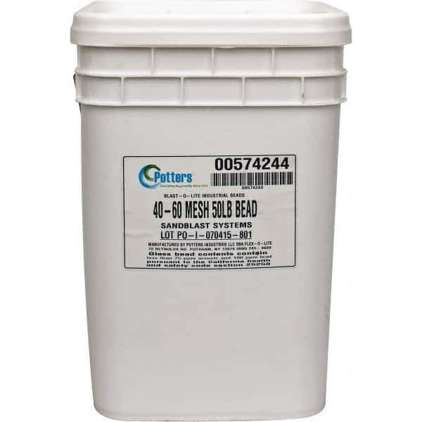 Made in USA - Coarse/Medium Grade Smooth Glass Bead - 40 to 60 Grit, 50 Lb Pail - Top Tool & Supply