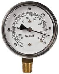 Gast - 1/4" NPT Vacuum Gauge - 0-60 psi Pressure, 0-150 Millibars - Top Tool & Supply