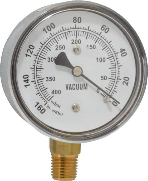 Gast - 1/4" NPT Vacuum Gauge - 0-60 psi Pressure, 0-400 Millibars - Top Tool & Supply