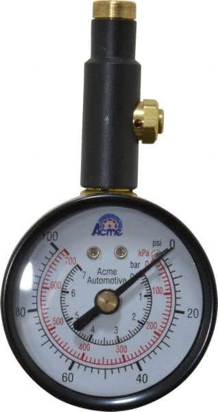 Acme - 0 to 100 psi Dial Straight Tire Pressure Gauge - Closed Check - Top Tool & Supply