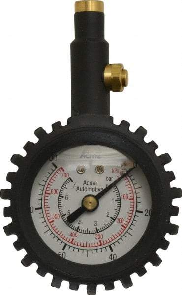 Acme - 0 to 100 psi Dial Straight Tire Pressure Gauge - Closed Check - Top Tool & Supply