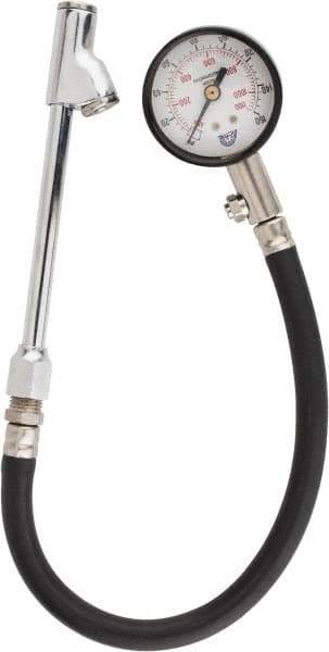 Acme - 0 to 160 psi Dial Straight Dual Tire Pressure Gauge - Closed Check, 12' Hose Length - Top Tool & Supply