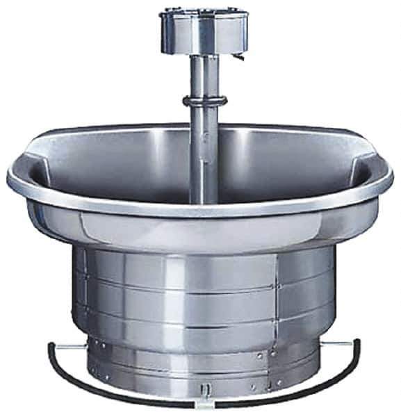 Bradley - Semi-Circular, Foot-Controlled, Internal Drain, 54" Diam, 4 Person Capacity, Stainless Steel, Wash Fountain - 3 GPM, 9" Bowl Depth, 28" High, 304 Material Grade - Top Tool & Supply