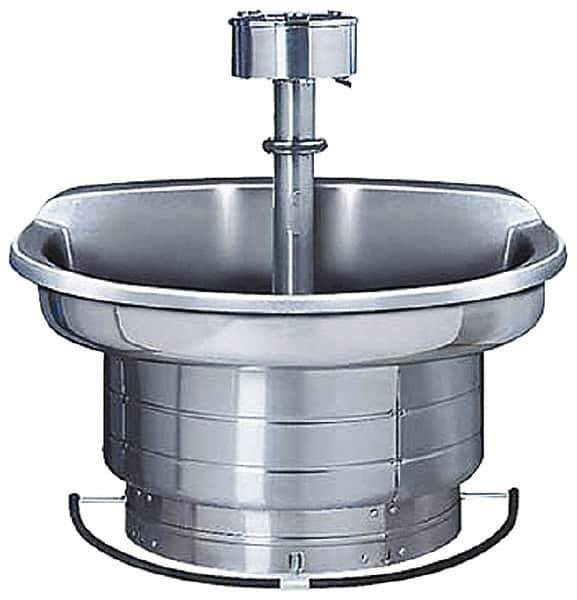 Bradley - Semi-Circular, Foot-Controlled, Internal Drain, 36" Diam, 3 Person Capacity, Stainless Steel, Wash Fountain - 1.25 GPM, 9" Bowl Depth, 28" High, 304 Material Grade - Top Tool & Supply