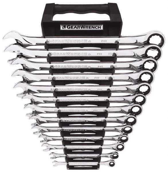 GearWrench - 13 Piece, 1/4" to 1", 12 Point Combination Wrench Set - Inch Measurement Standard, Chrome Finish, Comes in Tray - Top Tool & Supply