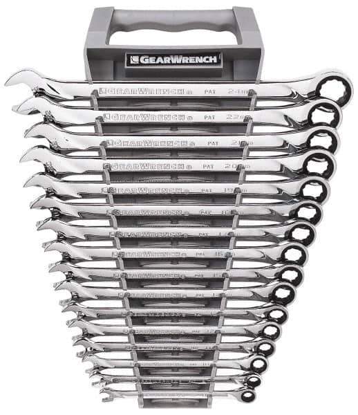 GearWrench - 16 Piece, 8mm to 24mm, 12 Point Combination Wrench Set - Metric Measurement Standard, Chrome Finish, Comes in Tray - Top Tool & Supply