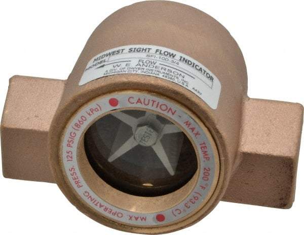 Dwyer - 3/4 Inch, Bronze Body Sight Flow Indicator - 125 Max psi, 4 Inch Overall Length, 200°F - Top Tool & Supply