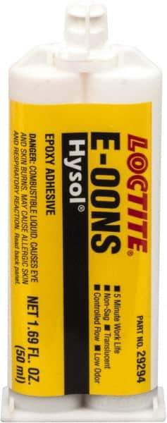 Loctite - 50 mL Cartridge Two Part Epoxy - 3 min Working Time, 1,900 psi Shear Strength, Series E-00NS - Top Tool & Supply