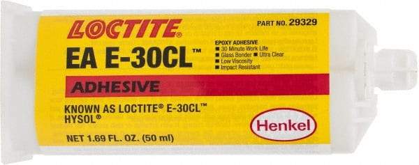 Loctite - 50 mL Cartridge Two Part Epoxy - 30 min Working Time, 4,270 psi Shear Strength, Series E-30CL - Top Tool & Supply