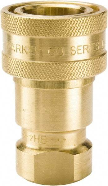 Parker - 1/2 NPTF Brass Hydraulic Hose Female Pipe Thread Coupler - 1,000 psi, 12 GPM - Top Tool & Supply