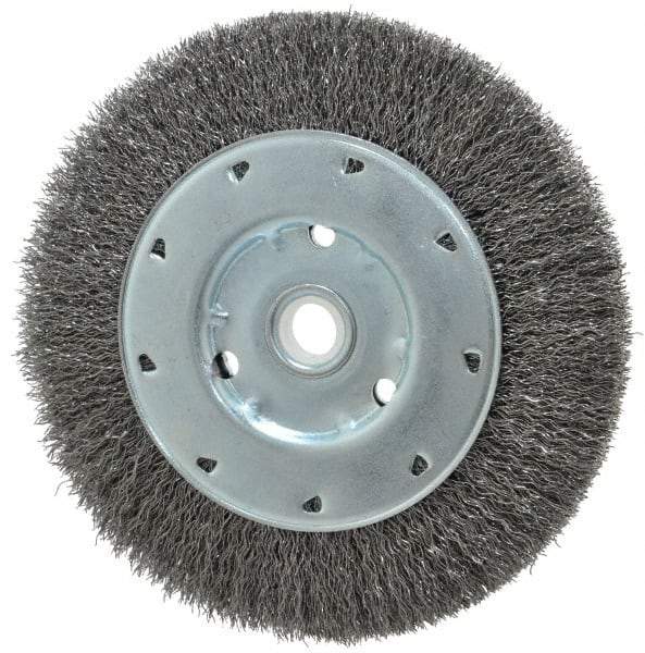 Value Collection - 6" OD, 1/2" Arbor Hole, Crimped Steel Wheel Brush - 1/2" Face Width, 1-15/64" Trim Length, 0.012" Filament Diam, 5,000 RPM - Top Tool & Supply