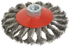 Value Collection - 4" OD, M14x2.00 Arbor Hole, Knotted Steel Wheel Brush - 1/2" Face Width, 7/8" Trim Length, 0.015" Filament Diam, 12,500 RPM - Top Tool & Supply