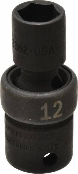 SK - 3/8" Drive 12mm Standard Universal Impact Socket - 6 Points, 2-1/8" OAL - Top Tool & Supply