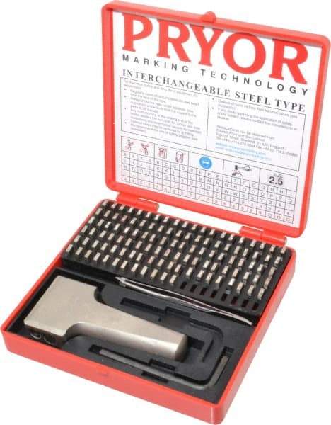 Pryor - 112 Piece, 3/32 Inch Character, Hardened Steel Type Set - 12 Character Capacity - Top Tool & Supply