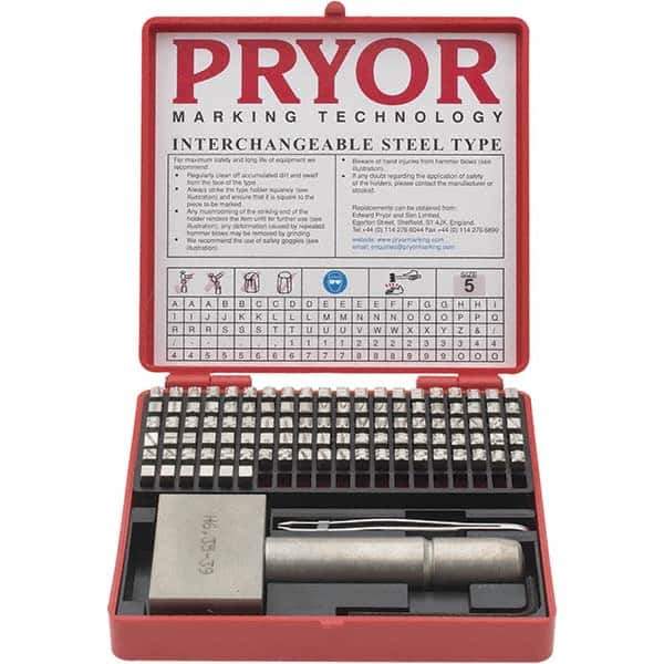 Pryor - 106 Piece, 3/16 Inch Character, Hardened Steel Type Set - 8 Character Capacity - Top Tool & Supply