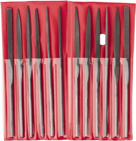 Value Collection - 12 Piece Swiss Pattern File Set - 5-1/2" Long, 2 Coarseness, Round Handle, Set Includes Barrette, Crossing, Equalling, Flat, Half Round, Knife, Round, Round Edge Joint, Slitting, Square, Three Square - Top Tool & Supply