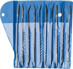 Value Collection - 10 Piece Swiss Pattern File Set - 7" Long, 2 Coarseness, Die Sinker's Handle, Set Includes Barrette, Crossing, Equalling, Flat, Half Round, Knife, Round, Round Edge Joint, Slitting, Square, Three Square - Top Tool & Supply