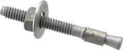 Made in USA - 1/4" Diam, 1/4" Drill, 2-1/4" OAL, 2-7/8" Min Embedment Wedge Expansion Concrete Anchor - Grade 5 Steel, Galvanized Finish, Hex Nut Head, Hex Drive, 1-3/8" Thread Length - Top Tool & Supply