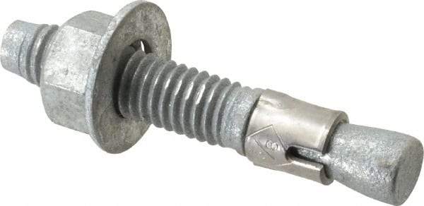 Made in USA - 3/8" Diam, 3/8" Drill, 2-1/4" OAL, 2-7/8" Min Embedment Wedge Expansion Concrete Anchor - Grade 5 Steel, Galvanized Finish, Hex Nut Head, Hex Drive, 1-3/16" Thread Length - Top Tool & Supply